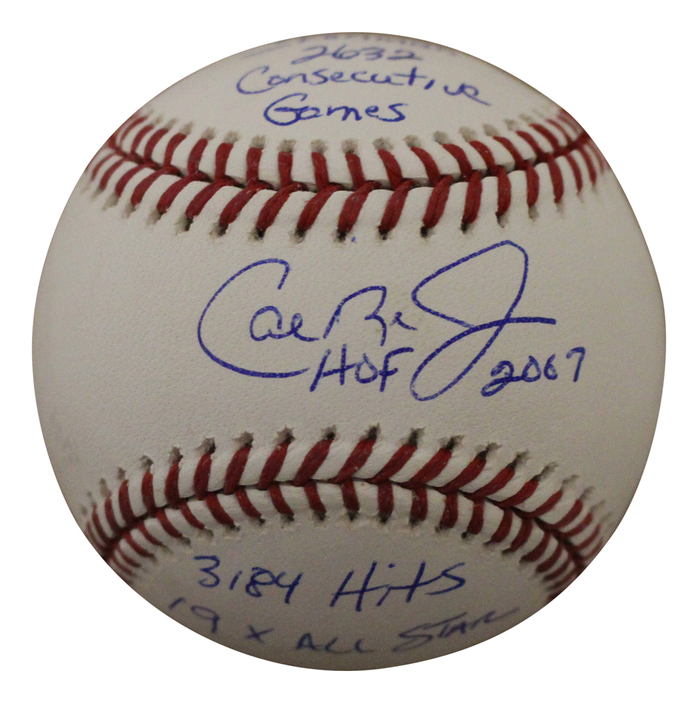 Cal Ripken Jr Autographed Baltimore Orioles OML Baseball Stats JSA 12897