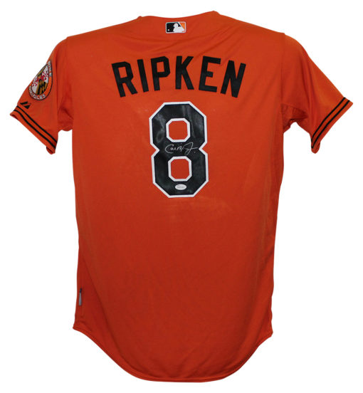 Cal Ripken Jr Autographed Baltimore Orioles Majestic Orange 44 Jersey JSA 25134