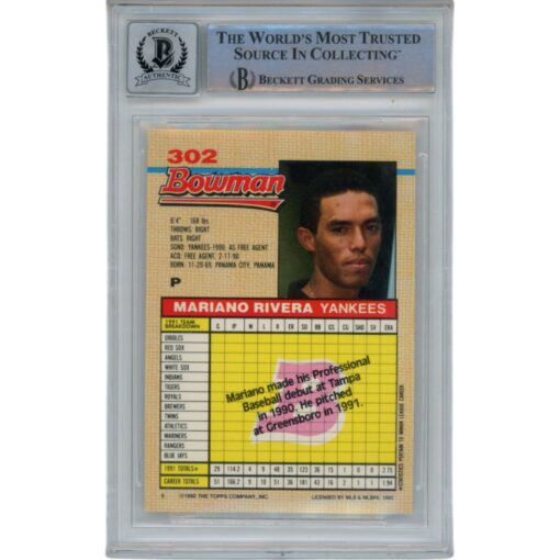 Mariano Rivera Autographed 1982 Bowman #302 10 Auto Slabbed Card Beckett 49352