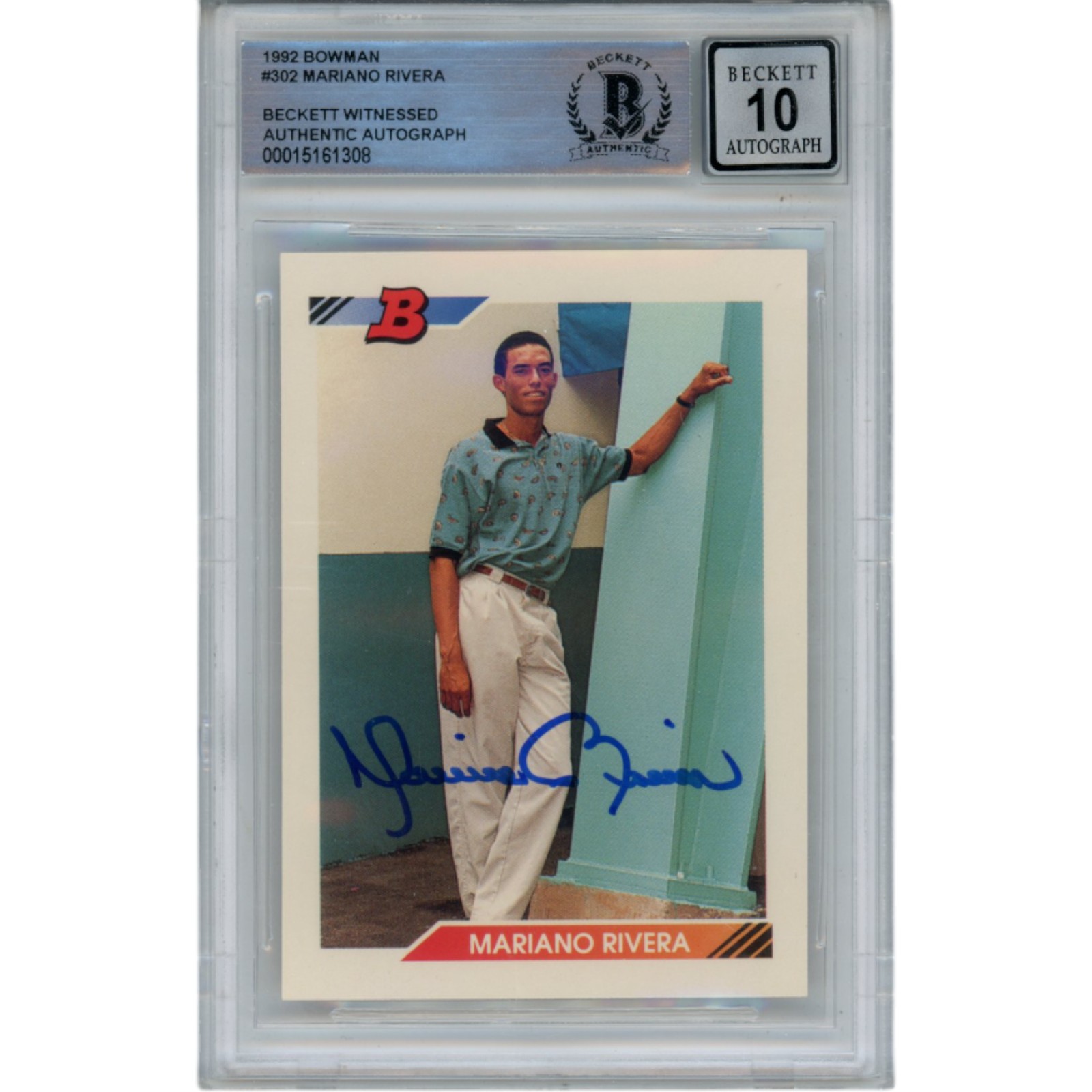Mariano Rivera Autographed 1982 Bowman #302 10 Auto Slabbed Card Beckett 49360
