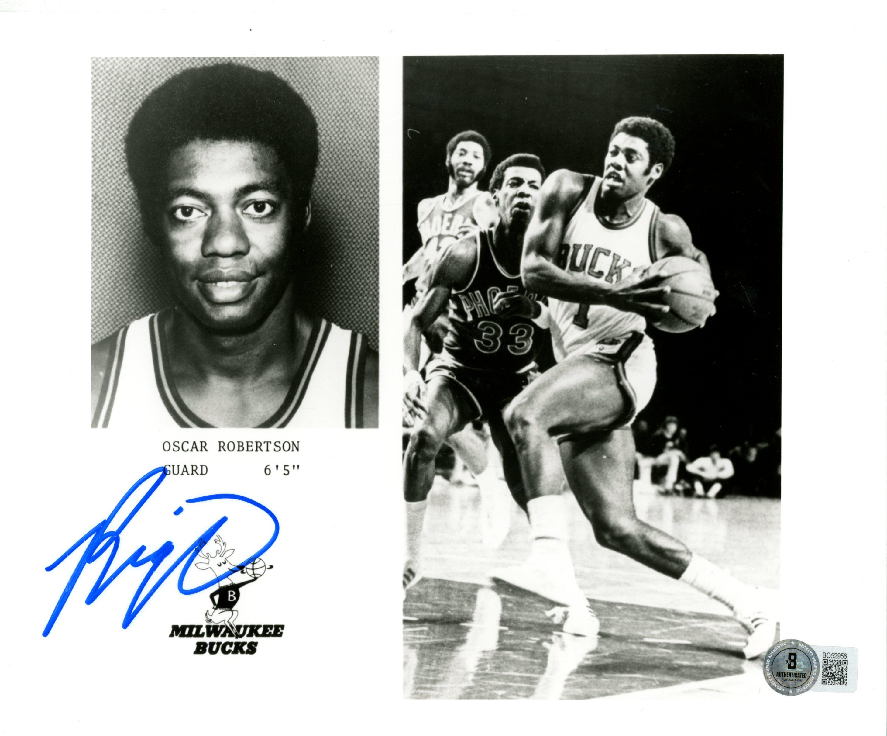 Oscar Robertson Autographed/Signed Milwaukee Bucks 8x10 Photo Beckett 57464