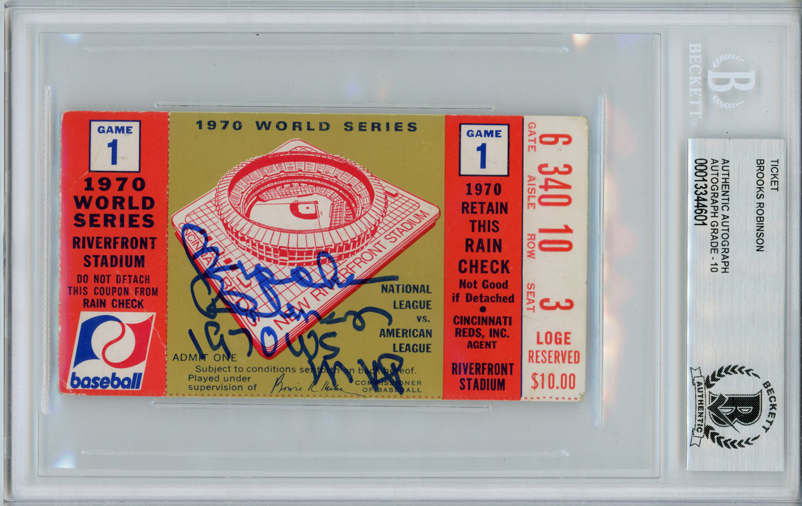 Brooks Robinson Autographed 1970 World Series Ticket Game 1 MVP BAS Slab