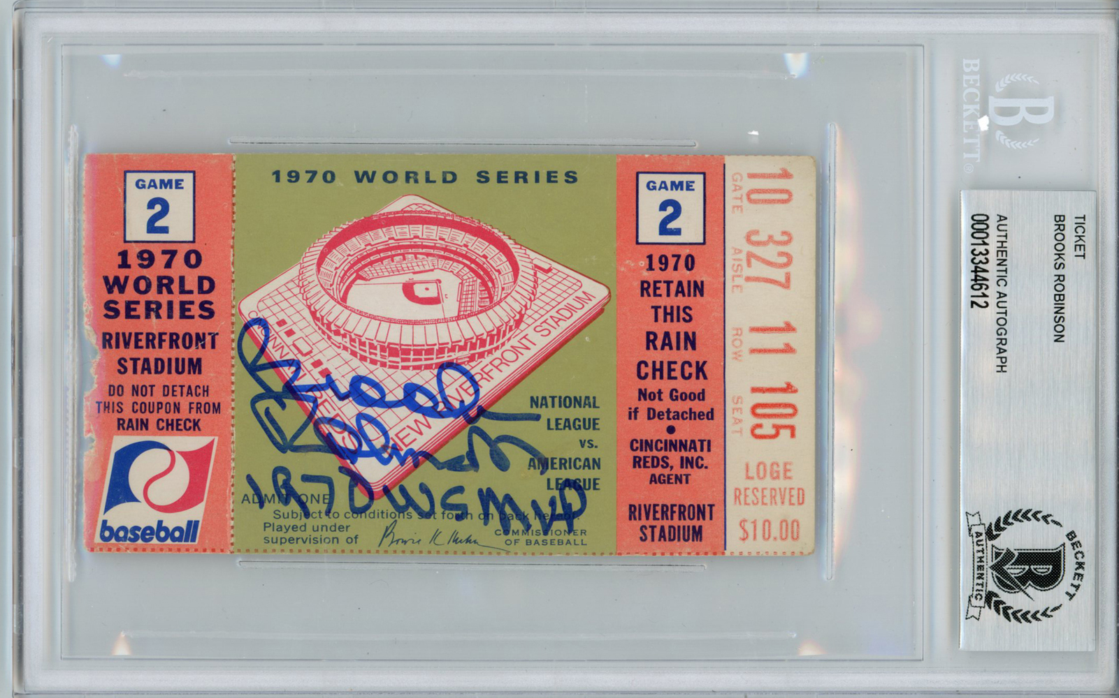 Brooks Robinson Autographed 1970 World Series Ticket Game 2 MVP BAS Slab