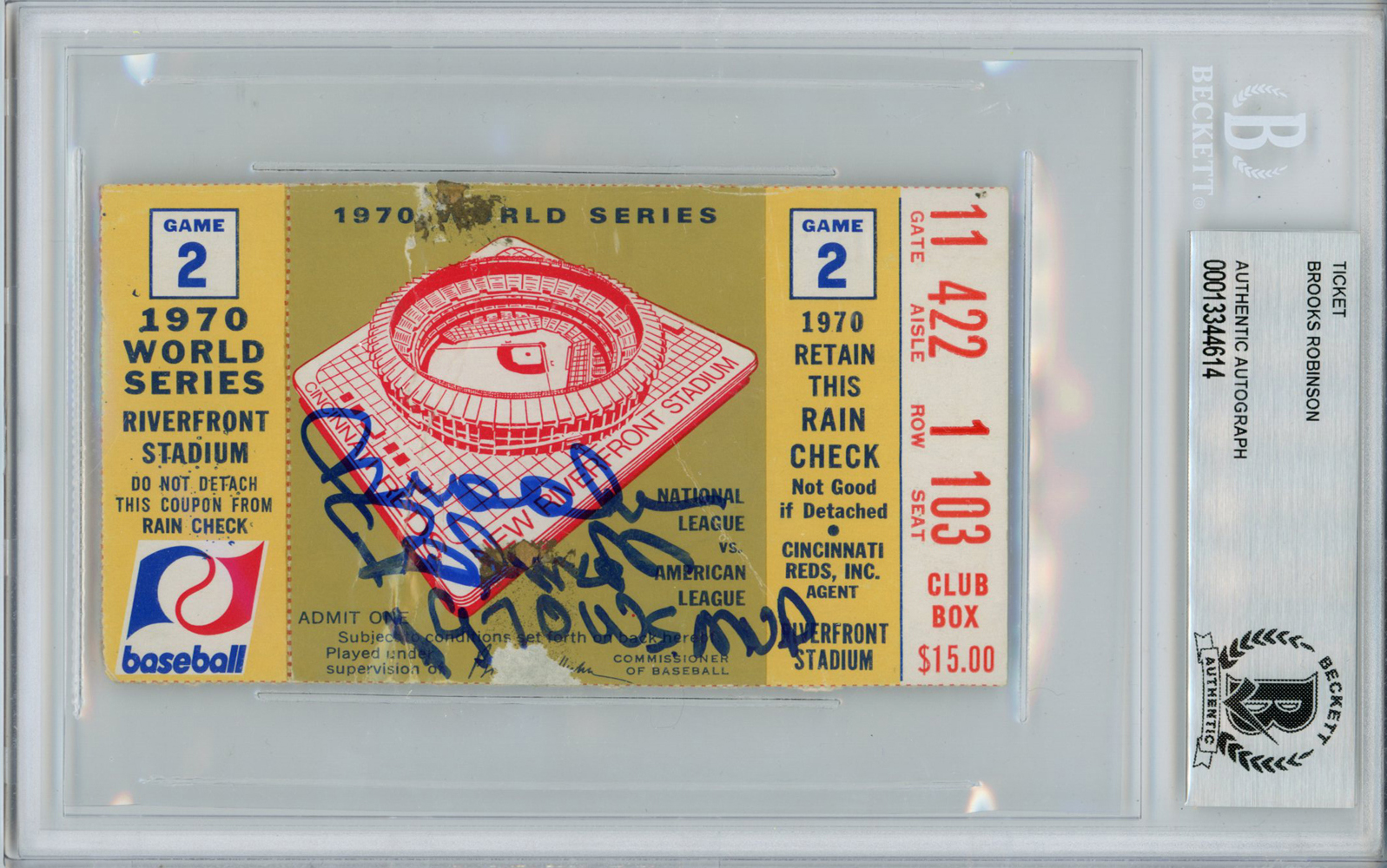 Brooks Robinson Autographed 1970 World Series Ticket Game 2 MVP BAS Slab