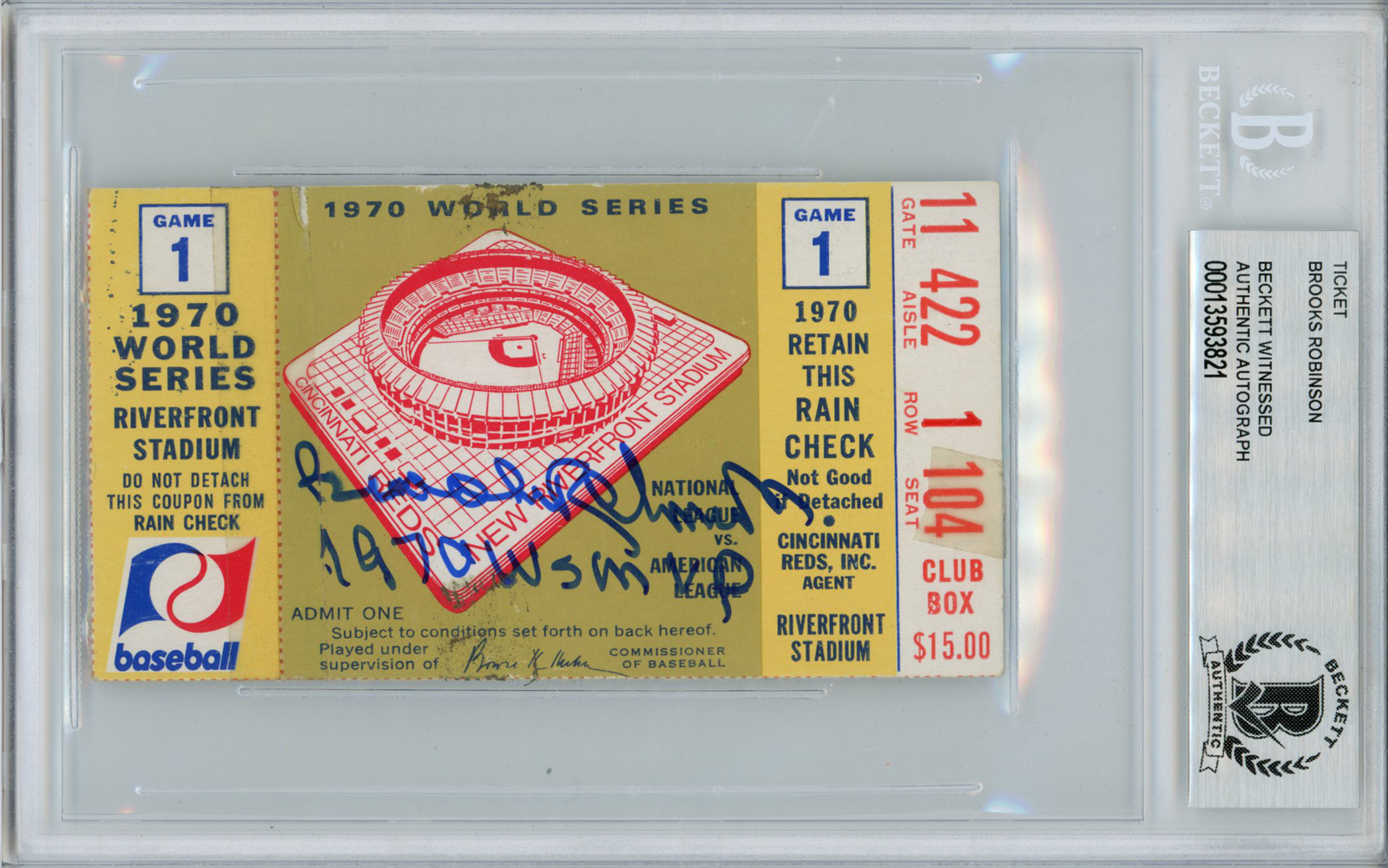 Brooks Robinson Signed 1970 World Series Game 1 Ticket Stub MVP BAS Slab