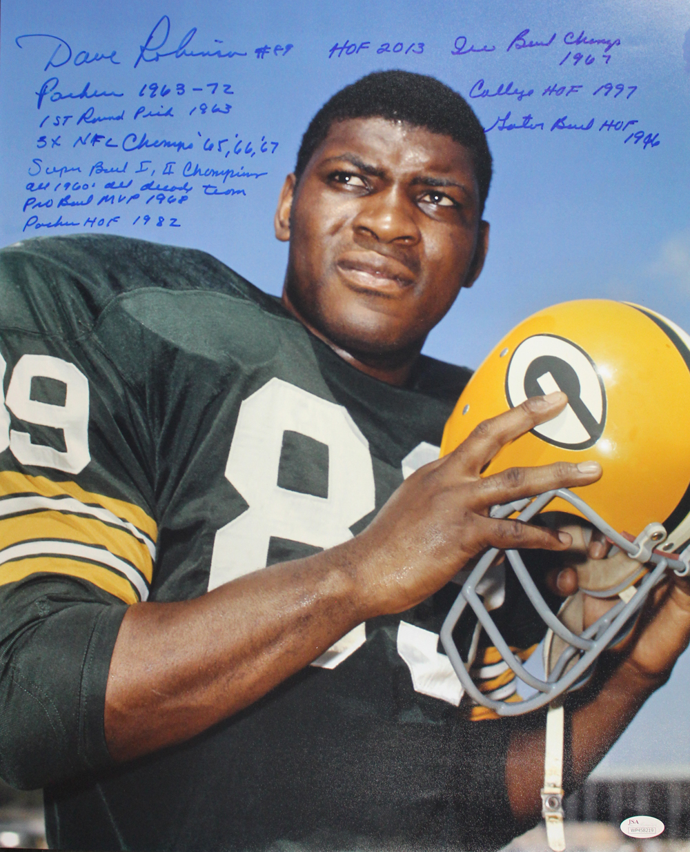 Dave Robinson Autographed Green Bay Packers 16x20 Photo 11 Insc JSA