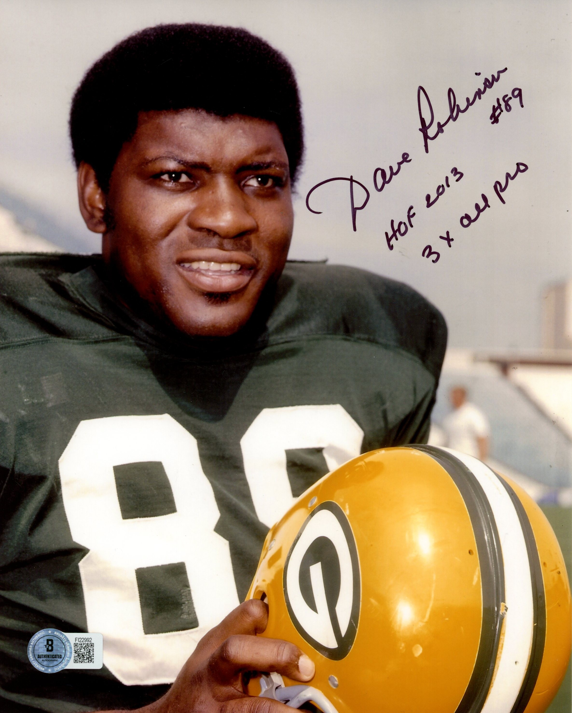 Dave Robinson Autographed Green Bay Packers 8x10 Photo 2 Insc Beckett 57370