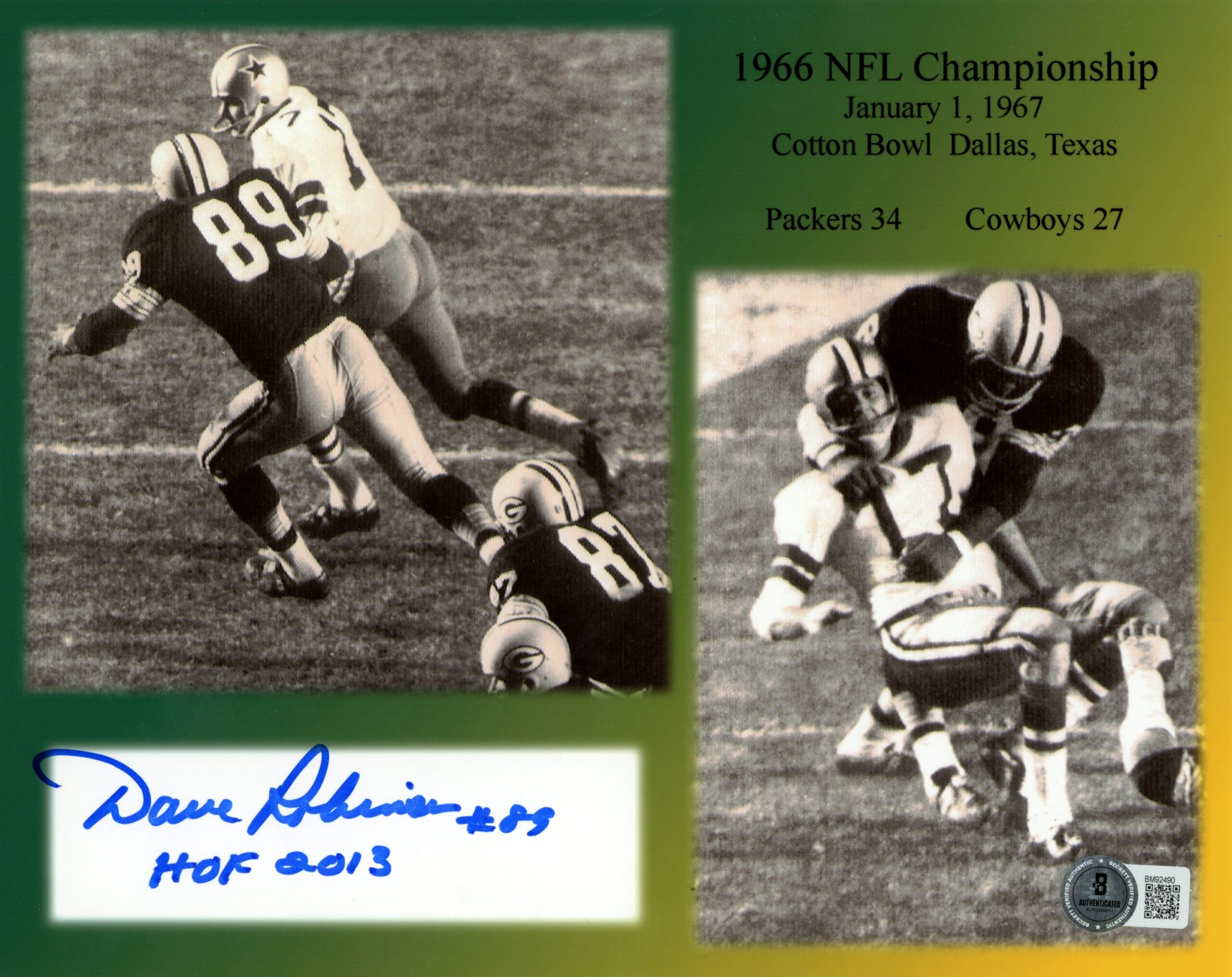 Dave Robinson Autographed/Signed Green Bay Packers 8x10 Photo Beckett 59486