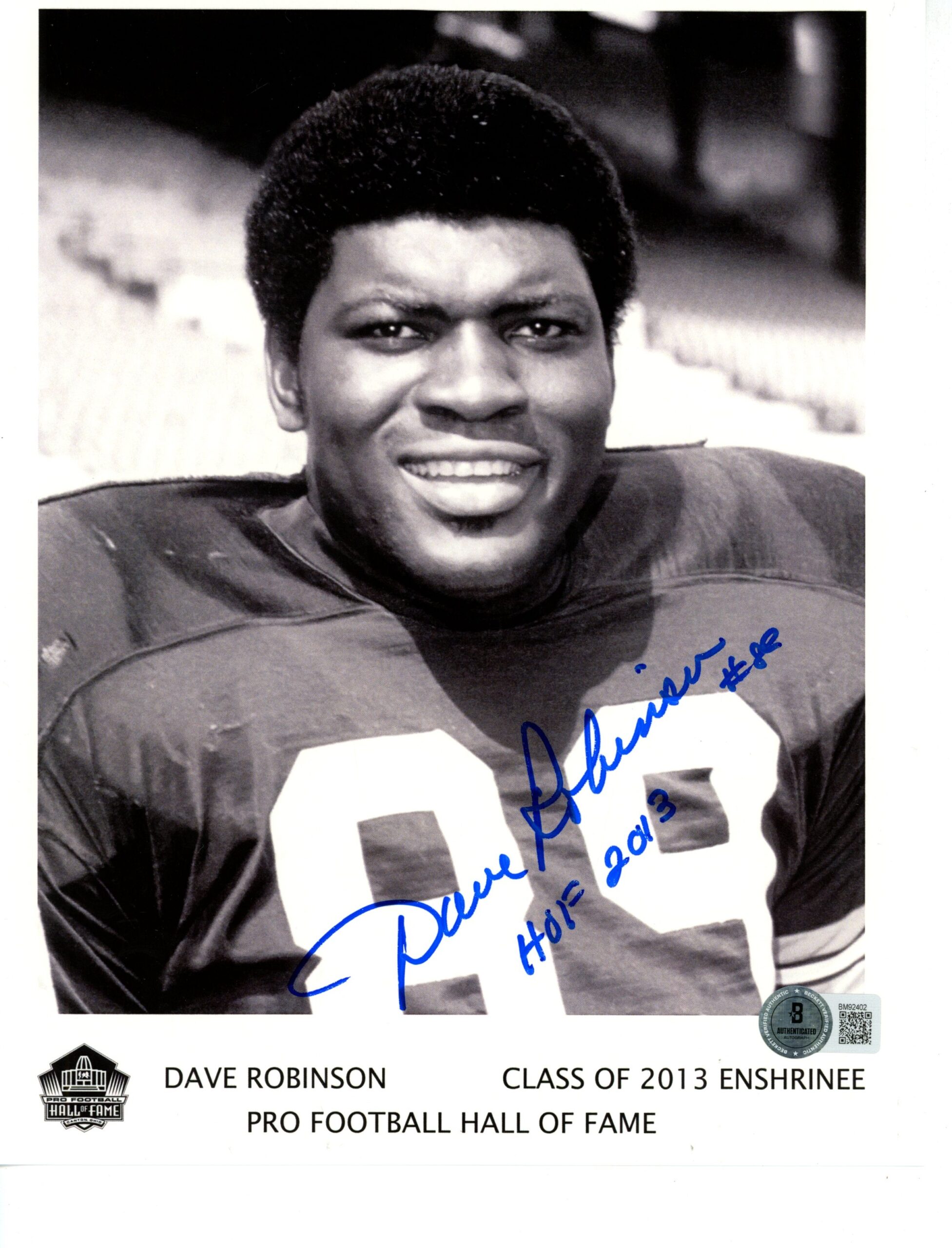 Dave Robinson Autographed/Signed Green Bay Packers 8x10 Photo Beckett 59517