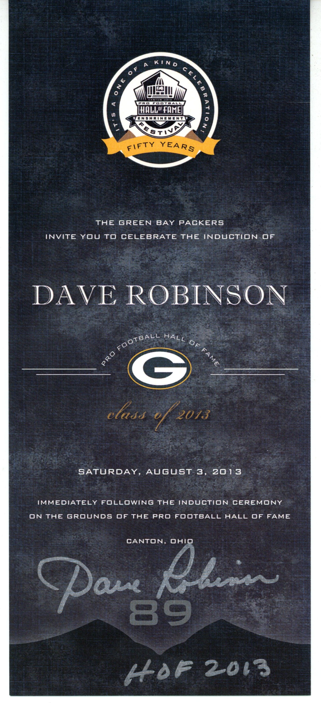 Dave Robinson Signed Green Bay Packers Induction Ceremony Card HOF Beckett 56085