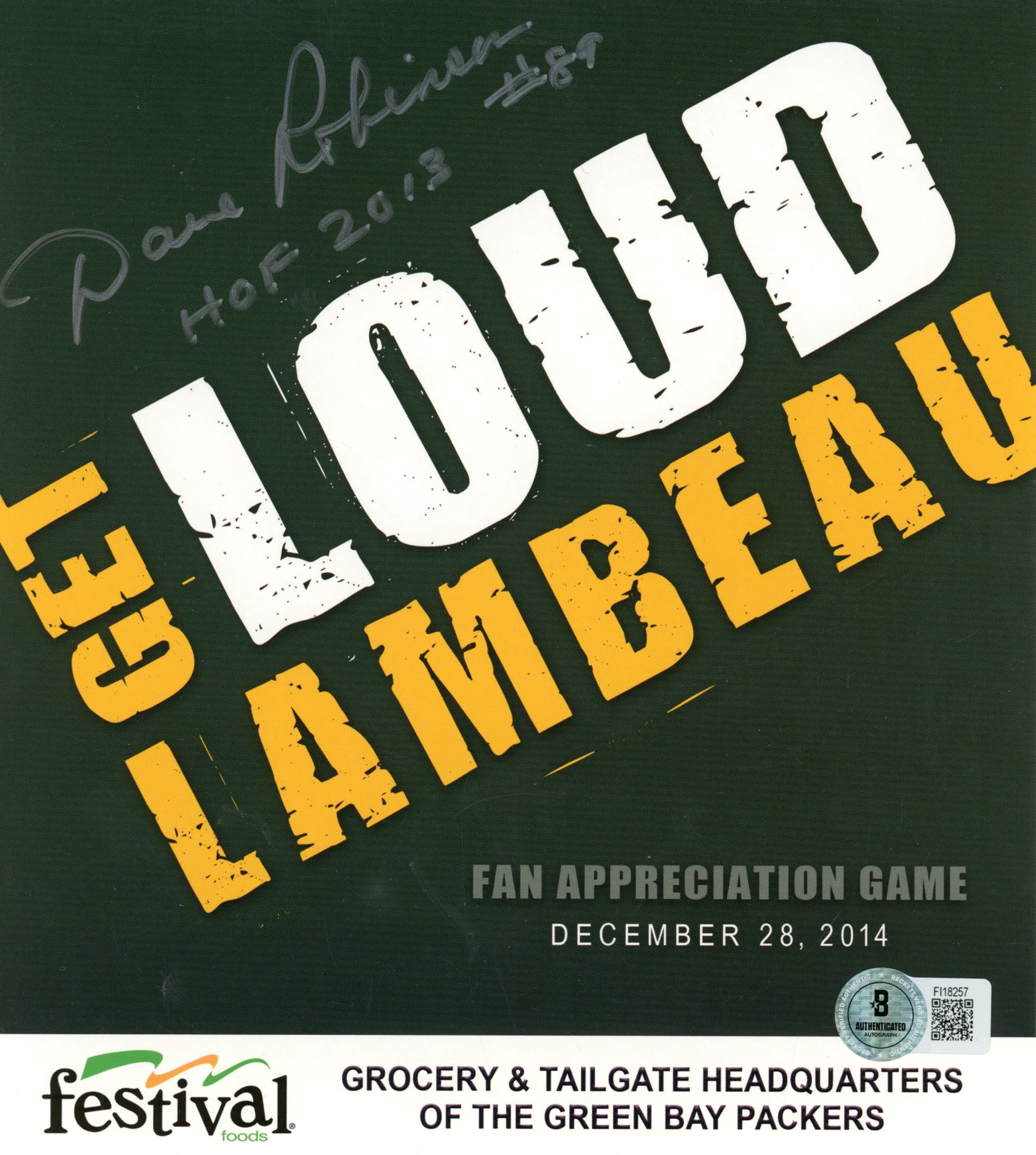 Dave Robinson Autographed Green Bay Packers 8x7 Fan Appreciation Card BAS 57226