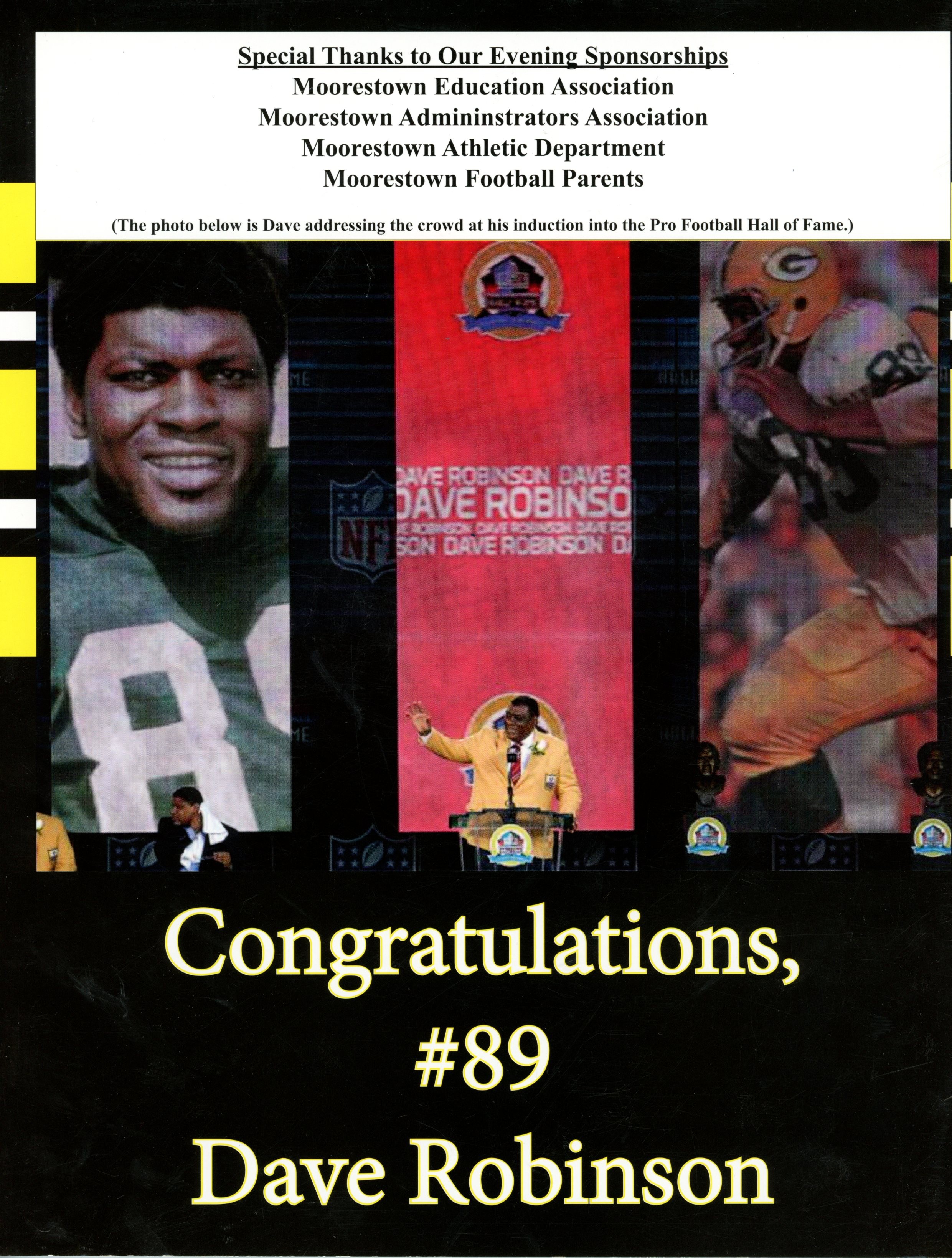Dave Robinson Signed 2013 Moorestown Dave Robinson Night Program Beckett 57208
