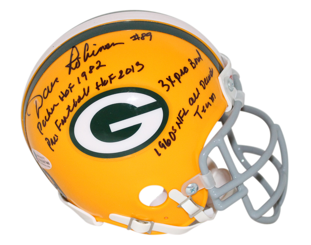 Dave Robinson Autographed Green Bay Packers Mini Helmet 10 Insc Stats BAS 32639