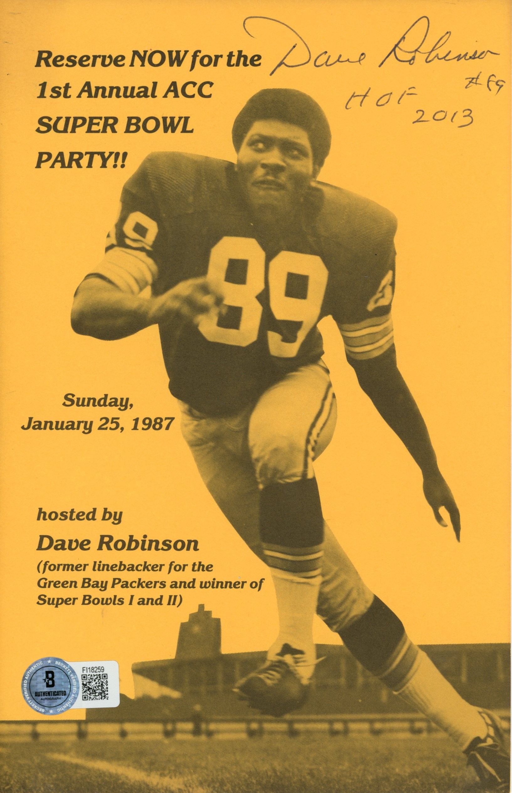 Dave Robinson Signed Green Bay Packers Akron City Club Pamphlet Beckett 57231