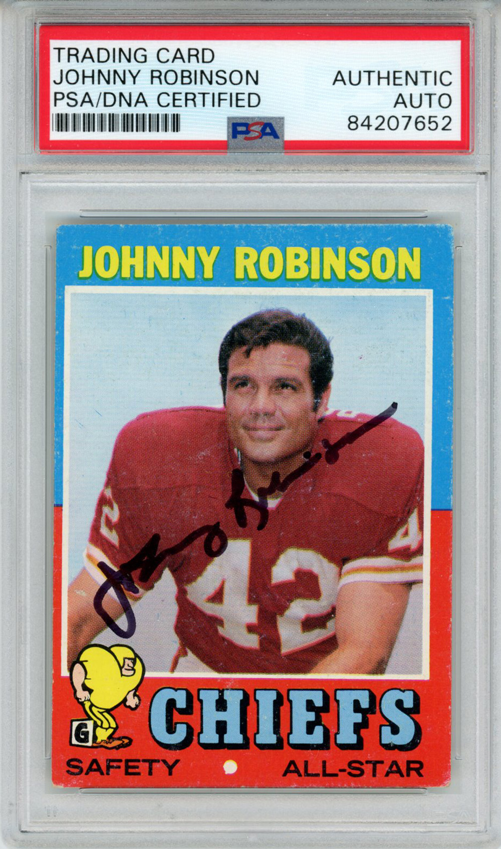 Johnny Robinson Autographed 1971 Topps #88 Trading Card PSA Slab