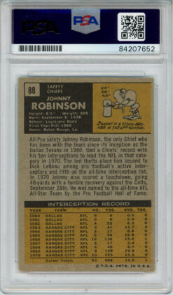 Johnny Robinson Autographed 1971 Topps #88 Trading Card PSA Slab