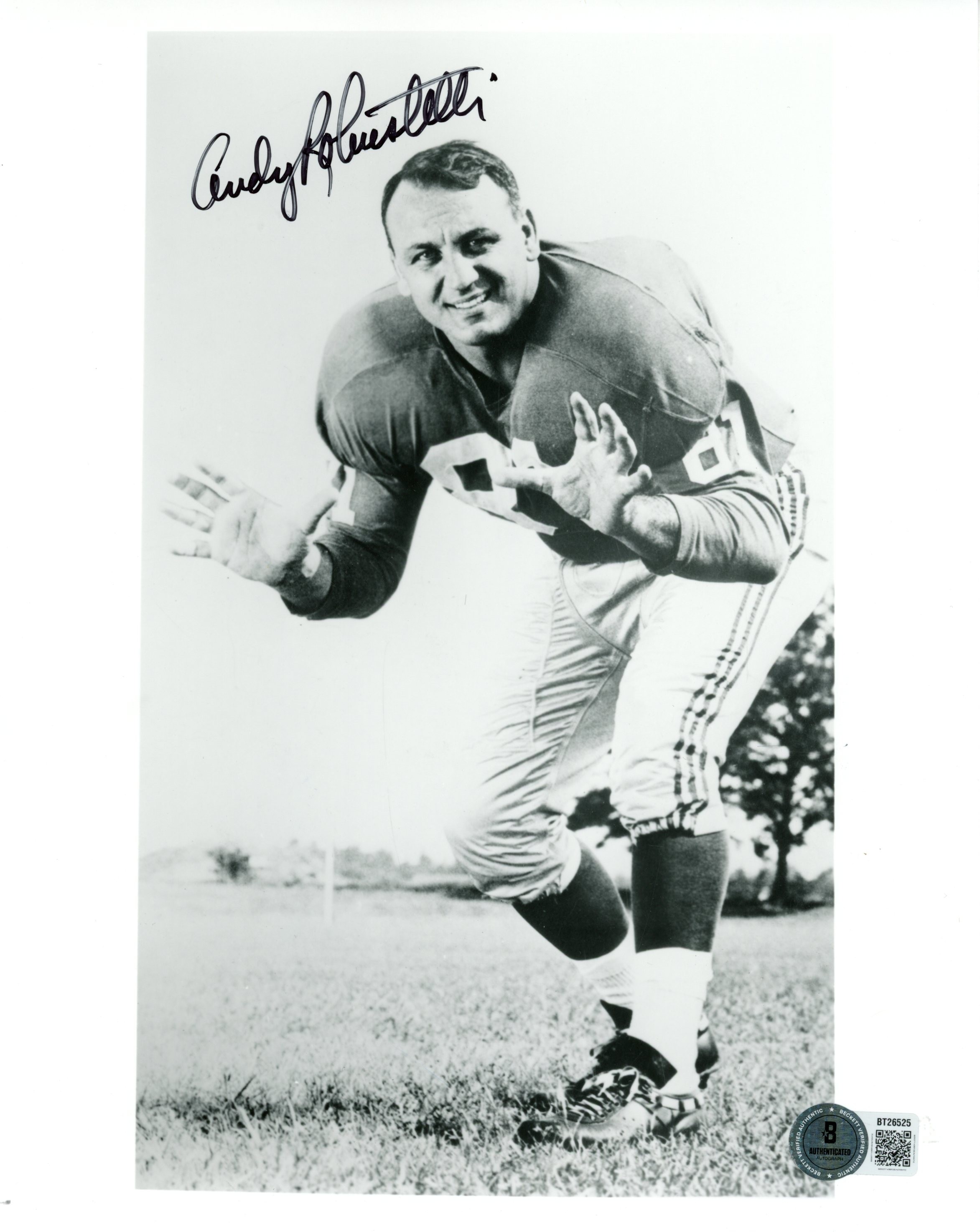 Andy Robustelli Autographed New York Giants 8x10 Photo B&W Beckett 56790