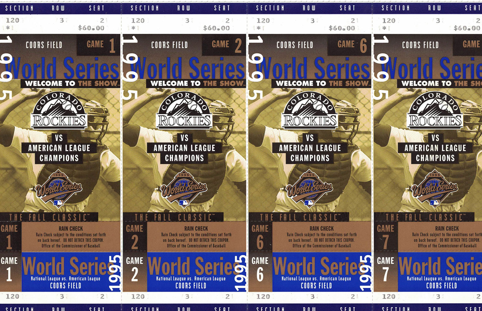 Colorado Rockies 1995 World Series Uncut Phantom Tickets Coors Field 10024