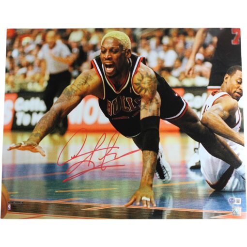 Dennis Rodman Autographed/Signed Chicago Bulls 16x20 Photo Beckett Witness 49704