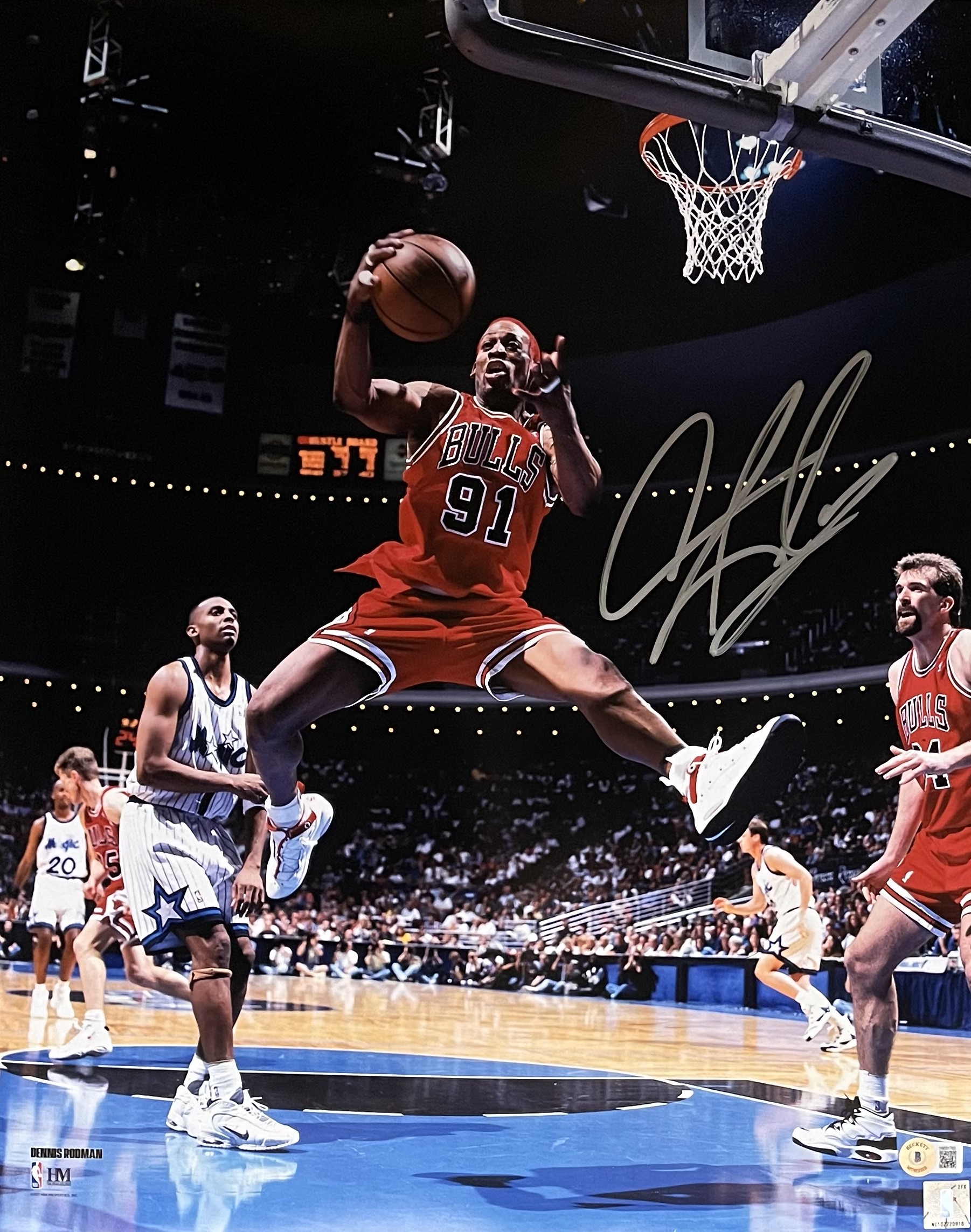 Dennis Rodman Autographed/Signed Chicago Bulls 16x20 Photo Beckett 44477