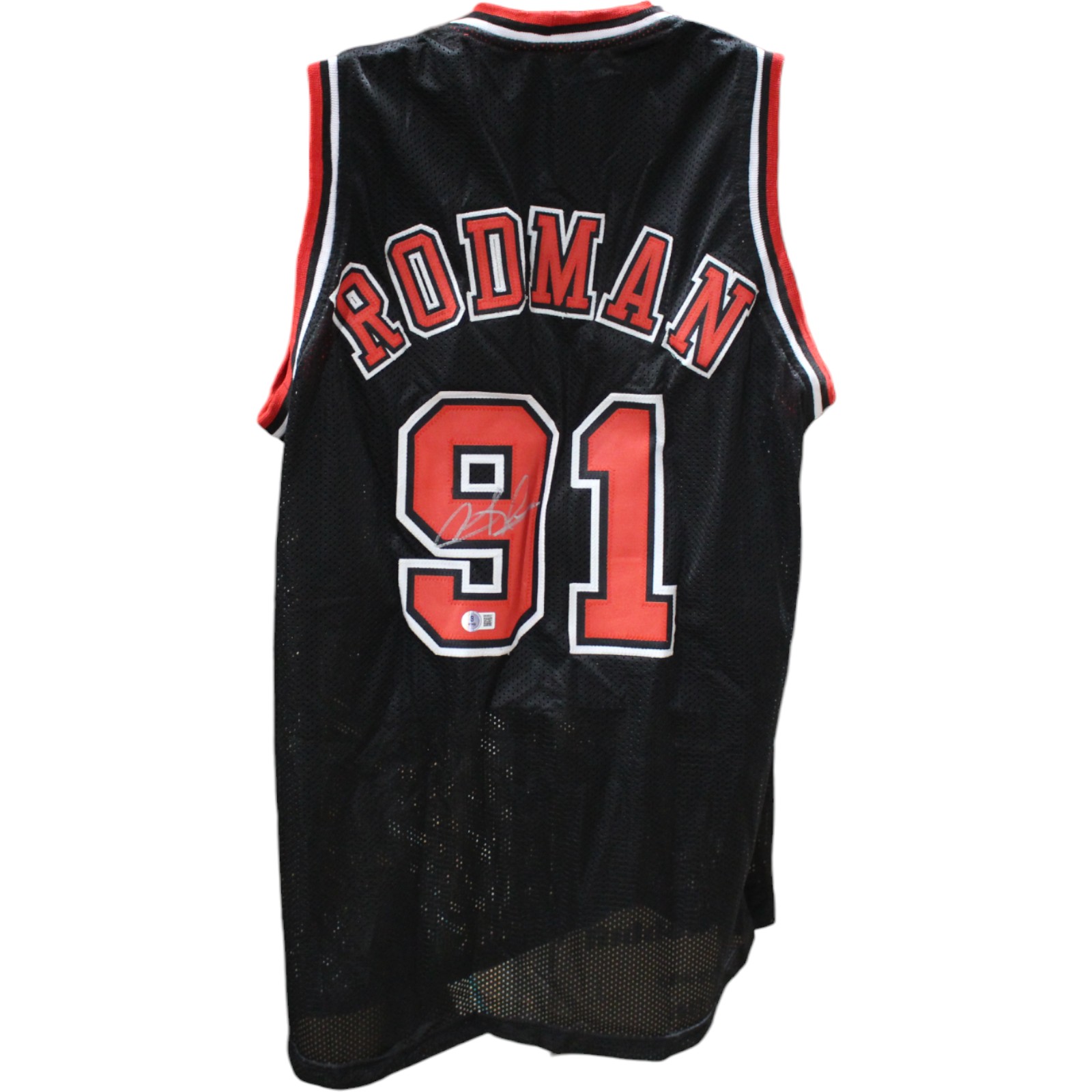 Dennis Rodman Autographed/Signed Pro Style Black XL Jersey Beckett Witness 49744
