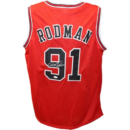 Dennis Rodman Autographed/Signed Pro Style Red Jersey JSA
