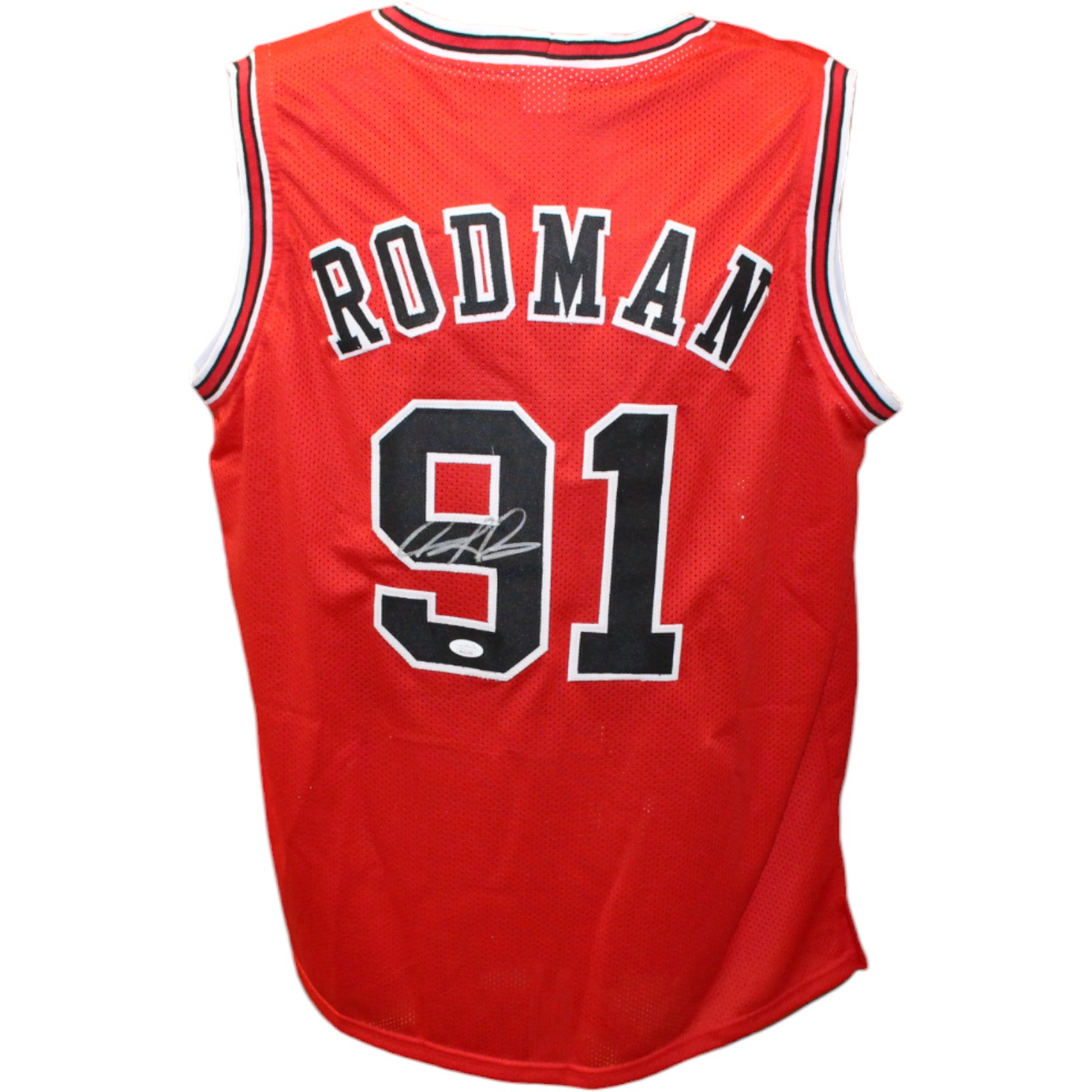 Dennis Rodman Autographed/Signed Pro Style Red Jersey JSA