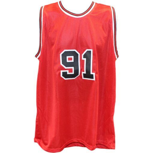 Dennis Rodman Autographed/Signed Pro Style Red XL Jersey Beckett Witness 49738