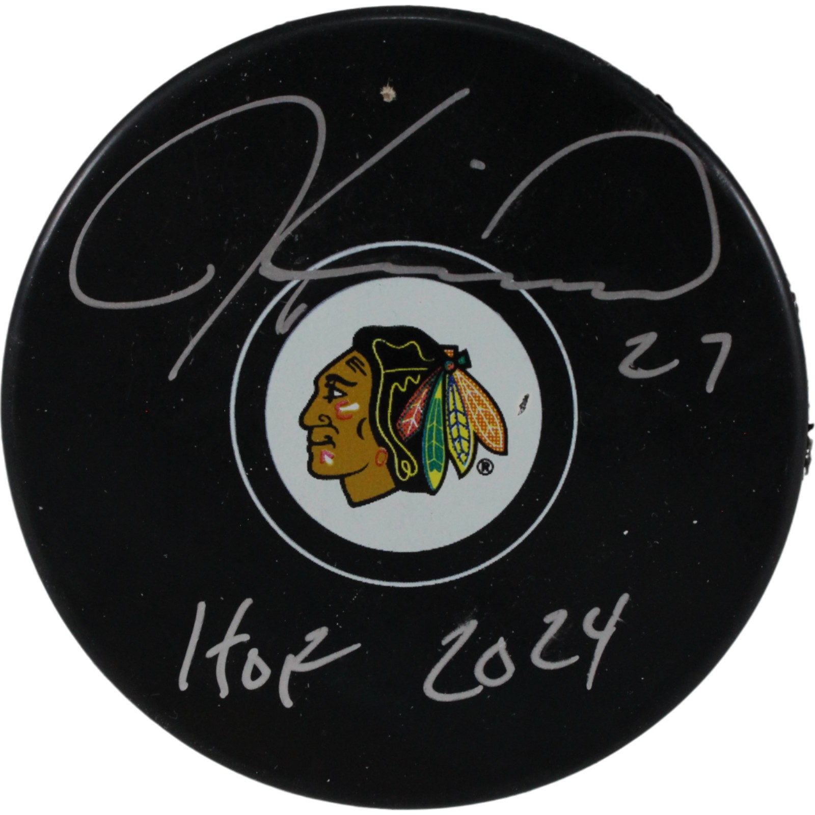 Jeremy Roenick Autographed/Signed Chicago Blackhawks Logo Puck HOF Beckett 53962