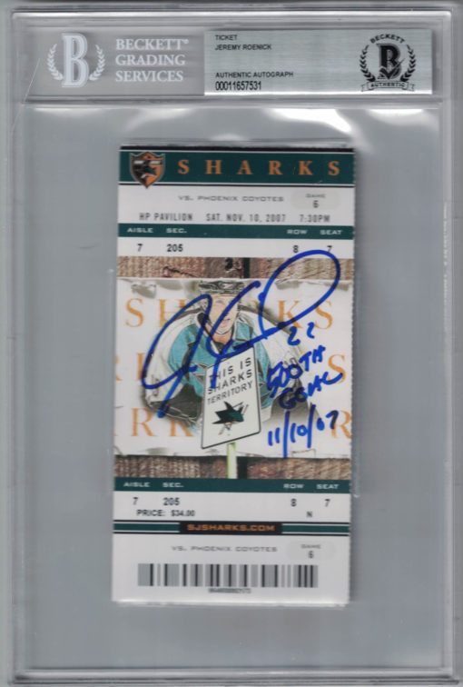 Jeremy Roenick Autographed San Jose Sharks Ticket 500th Goal BAS Slab 25279