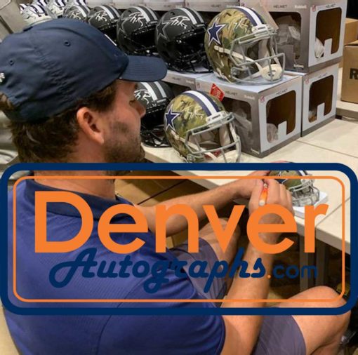 Tony Romo Autographed/Signed Dallas Cowboys Camo Mini Helmet BAS 29853