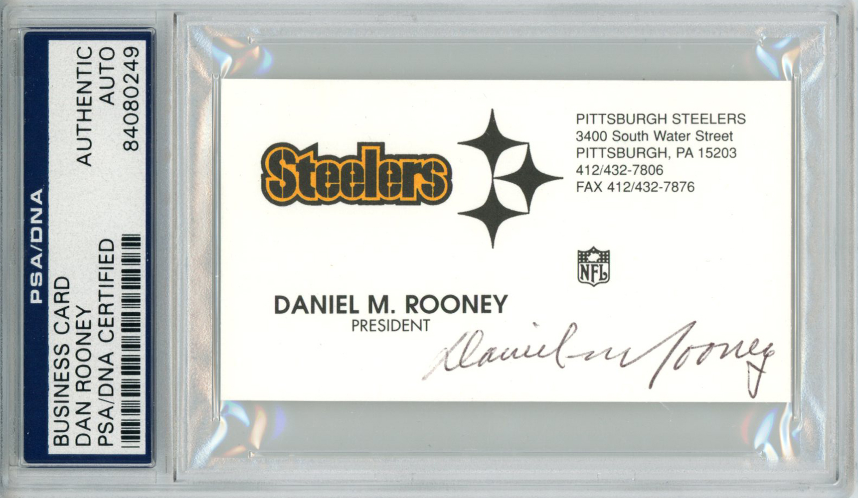 Dan Rooney Autographed/Signed Pittsburgh Steelers Business Card PSA Slab 32902