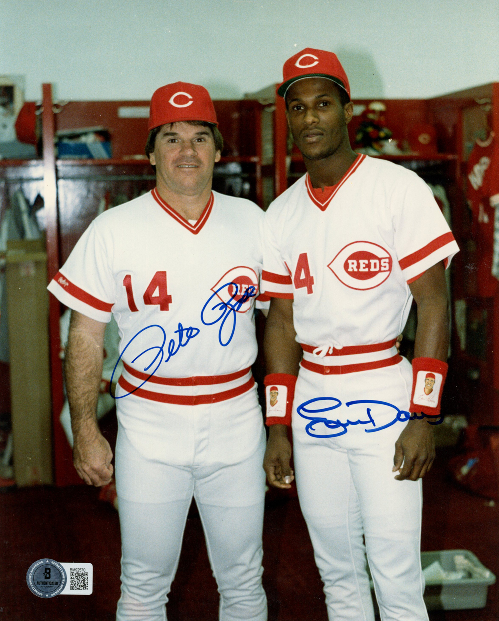 Pete Rose & Eric Davis Autographed/Signed 8x10 Photo Beckett 45141