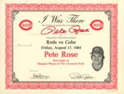 Pete Rose Autographed Cincinnati Reds 1st Player Manager Certificate 57877