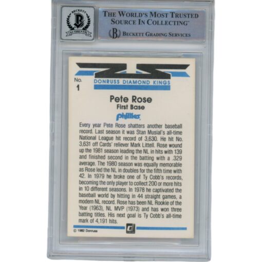 Pete Rose Autographed 1982 Donruss 1 10 Grade Trading Card Beckett 47145