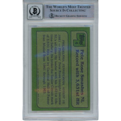 Pete Rose Autographed/Signed 1982 Topps 4 10 Auto Trading Card Beckett 47092