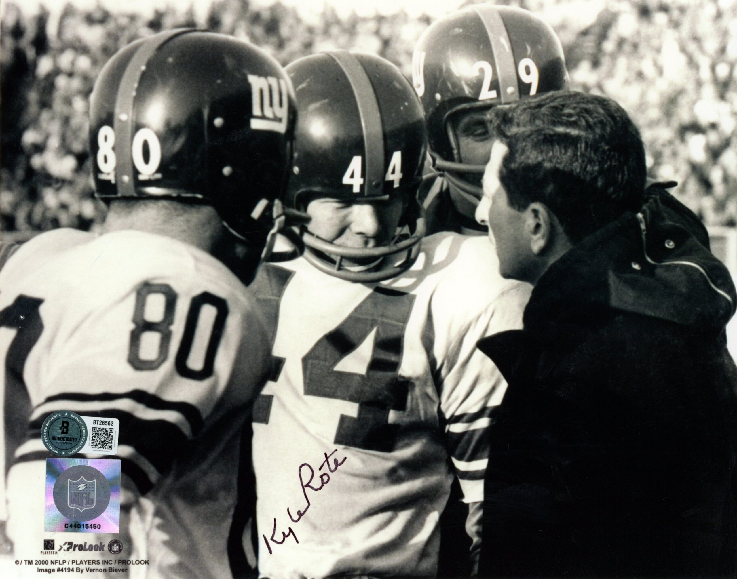 Kyle Rote Autographed New York Giants 8x10 Photo PL B&W Beckett 56782