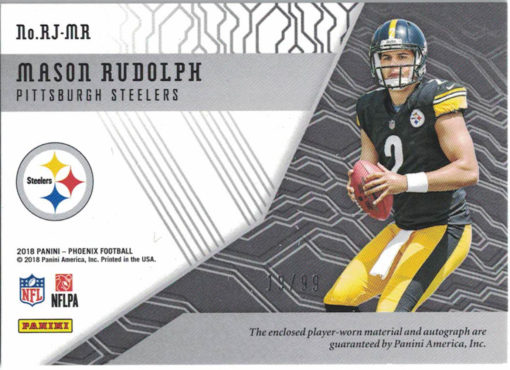 Mason Rudolph Signed Pittsburgh Steelers 2018 Panini Rookie Patch Card 11730