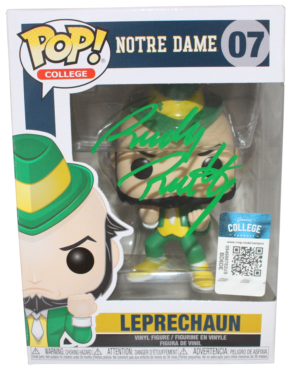 Rudy Ruettiger Autographed/Signed Notre Dame Funko Pop! #7 Beckett