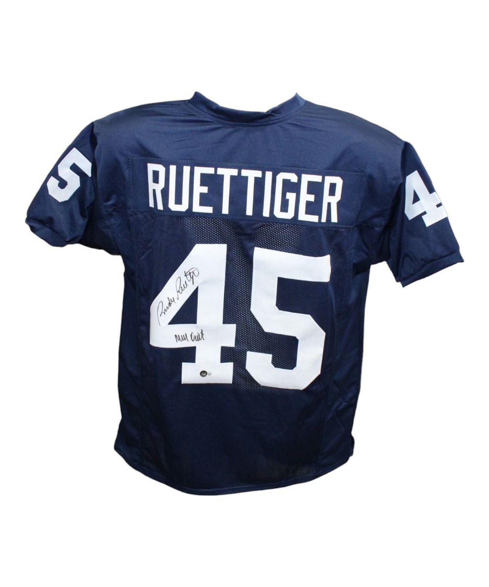 Rudy Ruettiger Autographed/Signed College Style Blue Jersey Insc. Beckett 