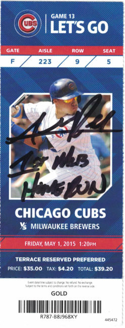 Addison Russell Autographed/Signed Chicago Cubs Ticket 1st MLB HR 25166