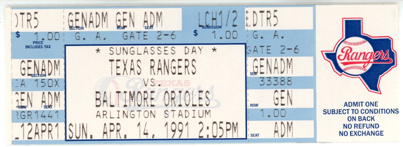 Nolan Ryan Texas Rangers 303rd Win 5000th inning vs. Orioles Ticket 56260