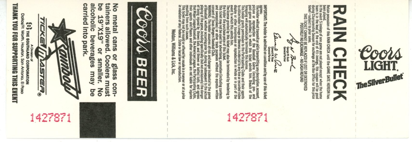 Nolan Ryan Texas Rangers 5500 Strike Outs 9/30/1991 vs. Mariners Ticket 56261