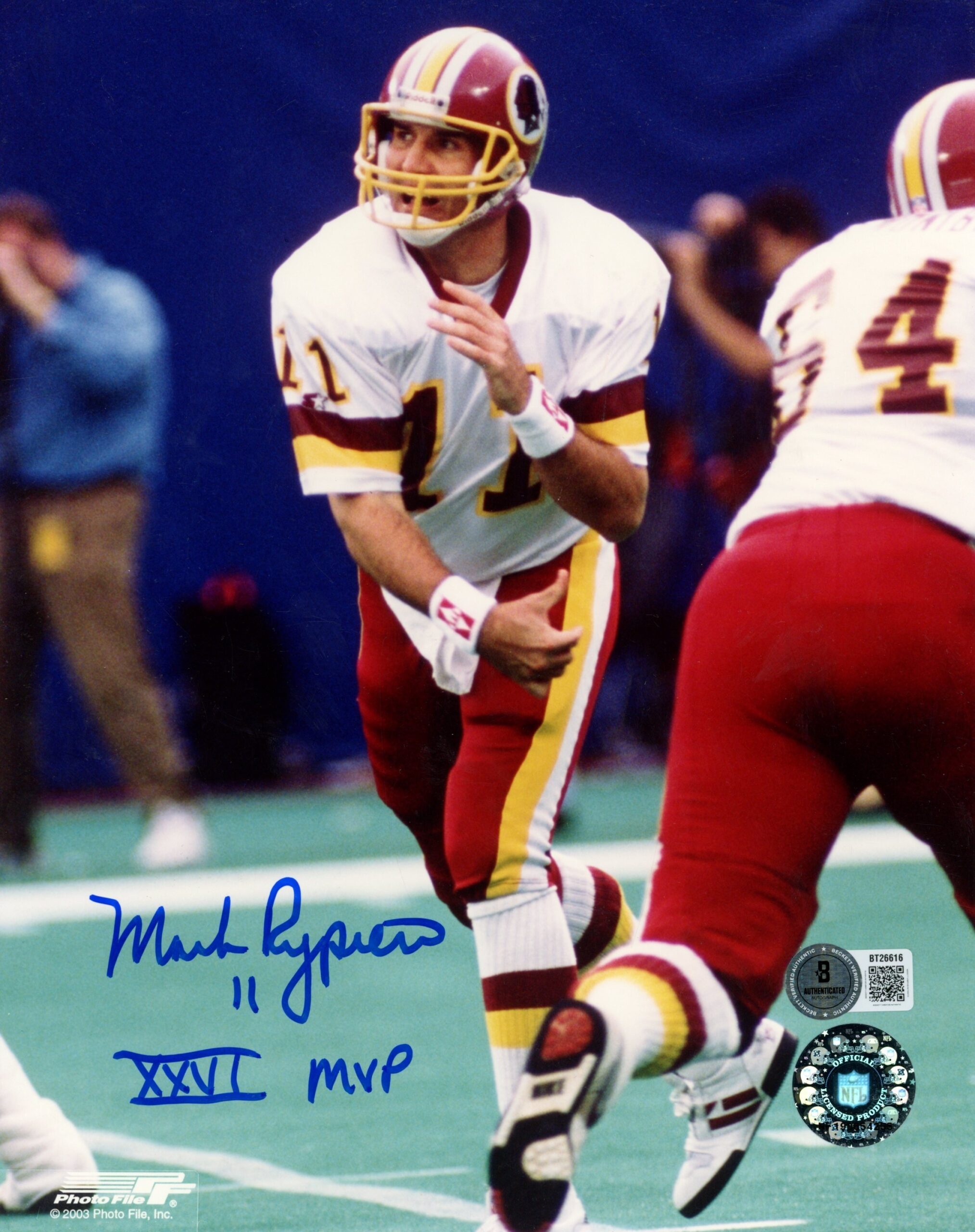 Mark Rypien Autographed/Signed Washington Redskins 8x10 Photo MVP Beckett 56691