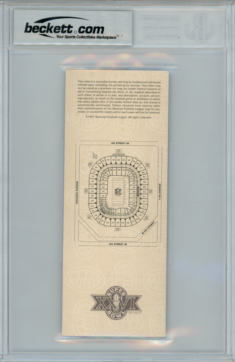 Mark Rypien Autographed Super Bowl XXVI Full Ticket SB MVP Beckett Slab