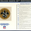 New Orleans Saints 25th Anniversary Patch Stat Card Official Willabee & Ward