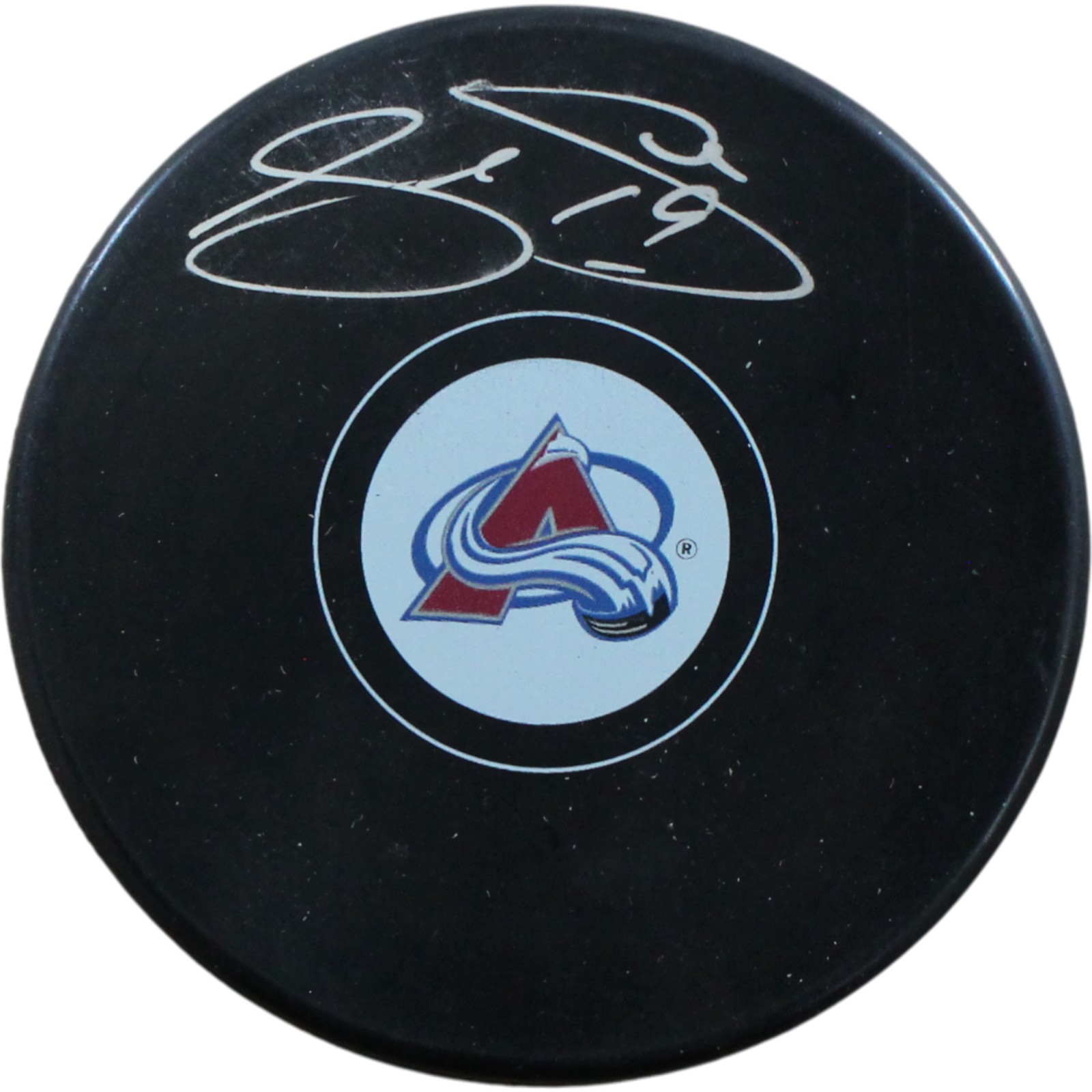 Joe Sakic Autographed/Signed Colorado Avalanche Logo Puck Beckett 54974
