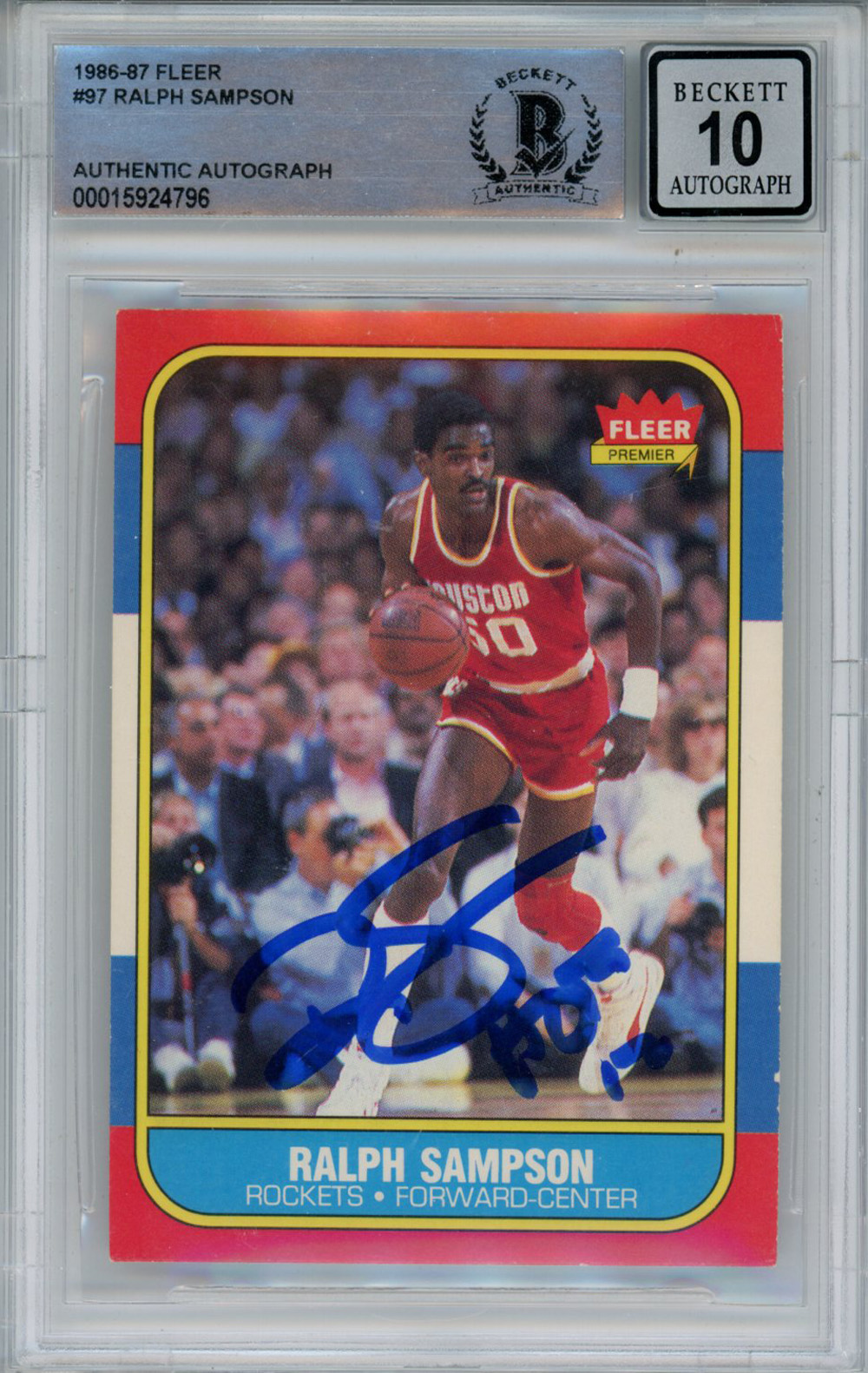 Ralph Sampson Signed 1986-87 Fleer #97 Rookie Card Beckett 10 Slab