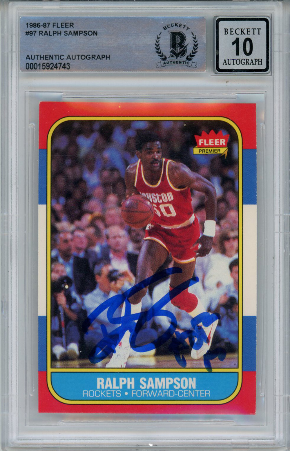 Ralph Sampson Signed 1986-87 Fleer #97 Rookie Card Beckett 10 Slab