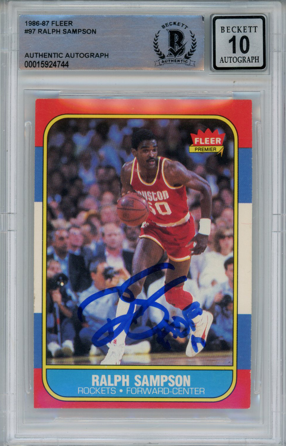 Ralph Sampson Signed 1986-87 Fleer #97 Rookie Card Beckett 10 Slab